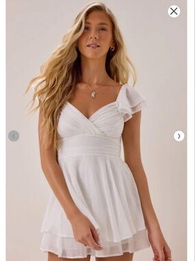Altar'd State Women's small-White Ruffle Sleeve Wrap Mini Dress